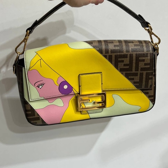 Fendi Antonio Lopez Baguette NM Bag Zucca Coated Canvas with Printed Leather Inl - Picture 2 of 12